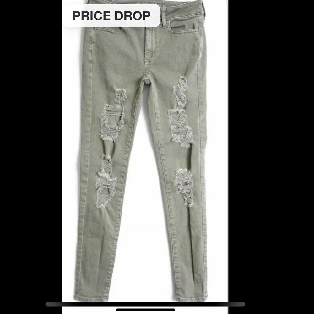 American eagle outfitters distressed light green jeans